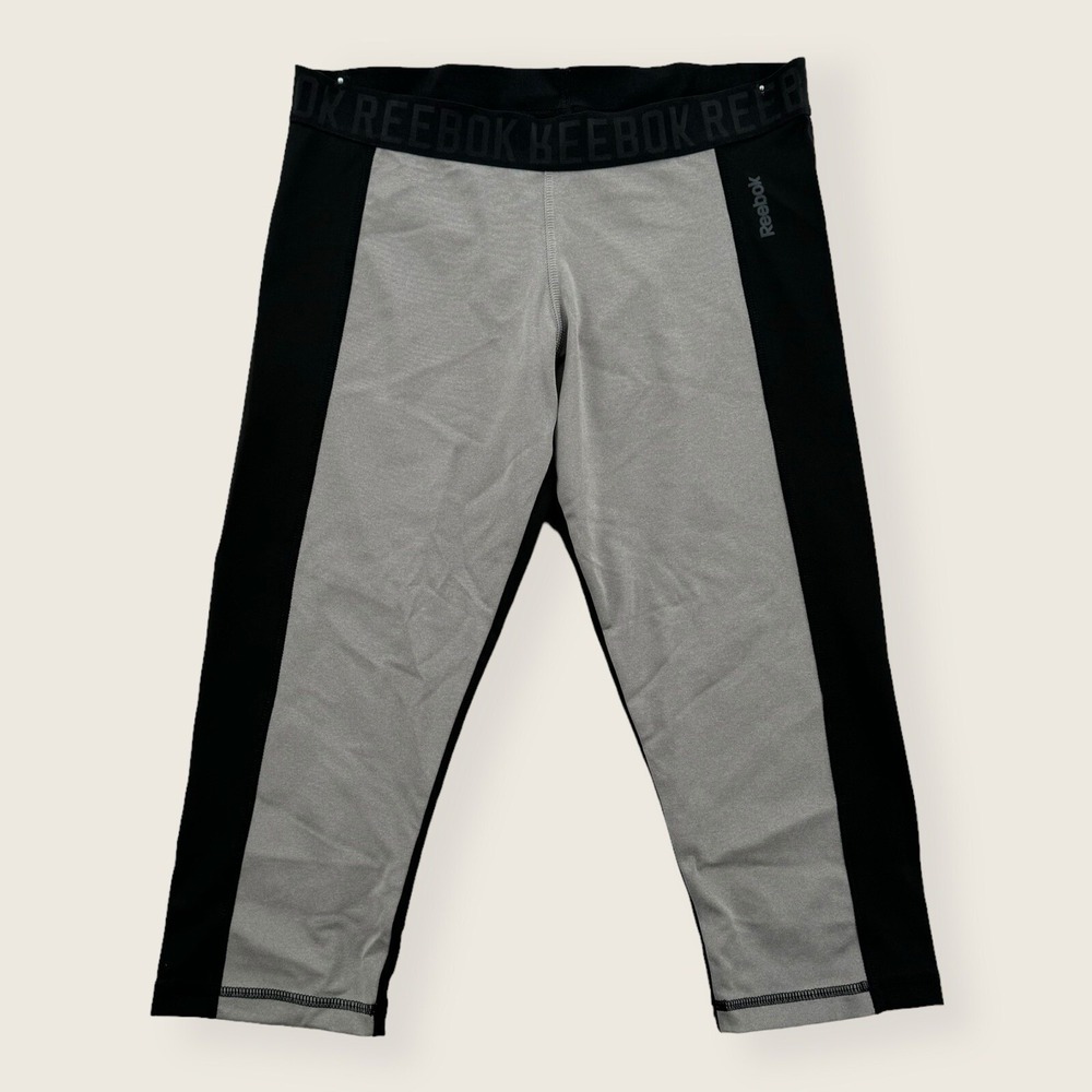 Reebok Leggings Womens Medium Active Gray Black‎ Capri Stretch Logo